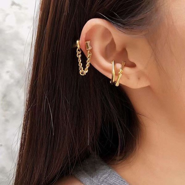 

hbp fashion inside metal chain no hole female simple cold wind tassel knot inlaid drill ear bone clip, Silver
