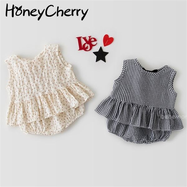 

summer girl baby sleeveless suit cute clothes two piece skirt set 210702, White