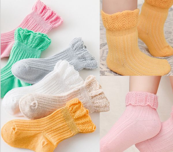 

baby kids ruffle socks 2021 spring new children cotton lace sock girls candy color short sock kids falbala princess sock a5805, Pink;yellow