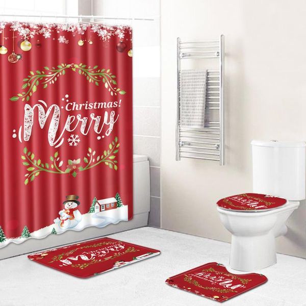 

shower curtains merry christmas 3/4pc waterproof curtain bathroom accessories bath closestool mat decorations for home