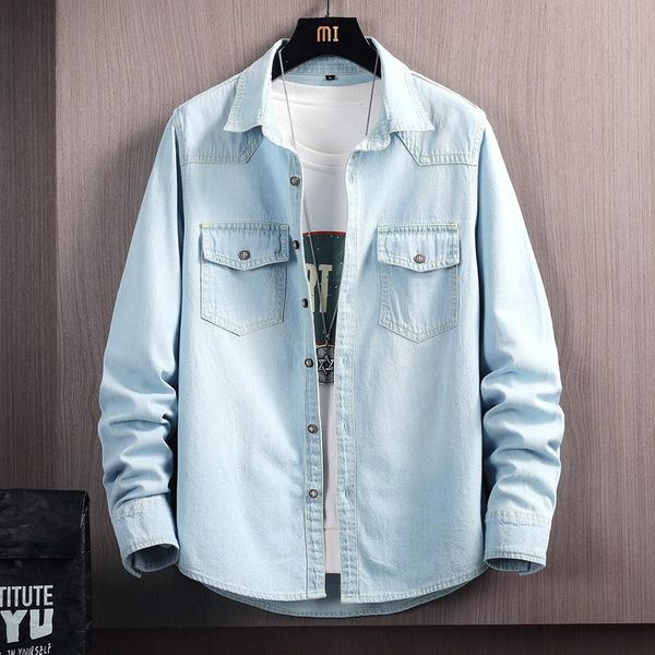 

men's jackets denim jacket solid color coat autumn spring trend fashion long-sleeved loose light blue, Black;brown