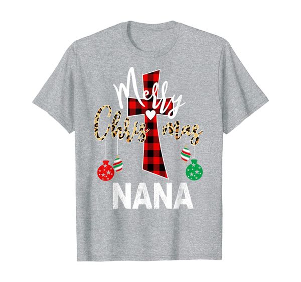 

merry xmas nana god cross christian buffalo plaid leopard t-shirt, White;black