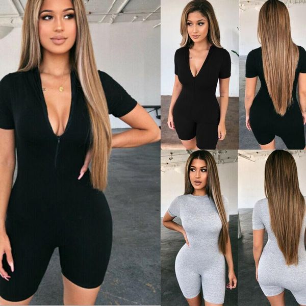 

women's jumpsuits & rompers womens lady short sleeve bodycon bodysuit stretch v neck leotard jumpsuit romper, Black;white
