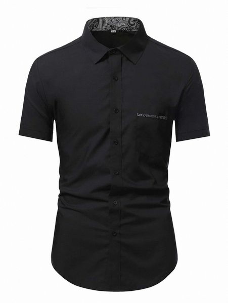 

men contrast paisley trim shirt 84vk#, White;black