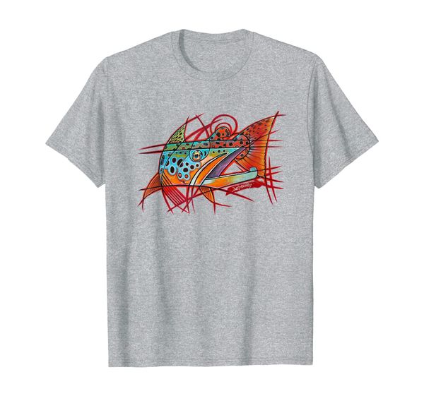 

cubist brown trout fishing t-shirt derek deyoung, White;black