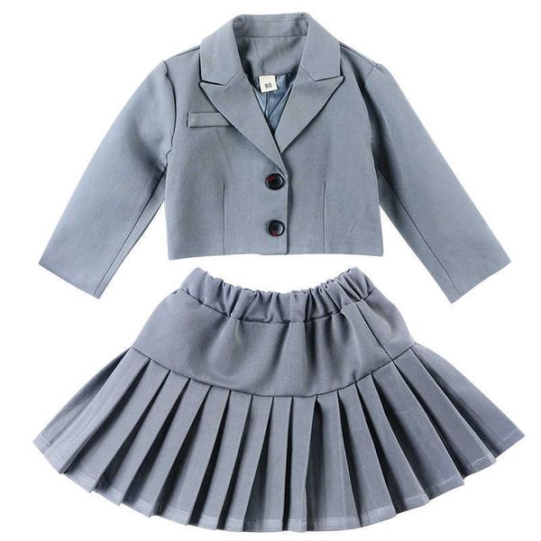 

girls autumn suit set children college party peformance costume kids girls blazer pleated skirts 2pcs clothing set p0831, White
