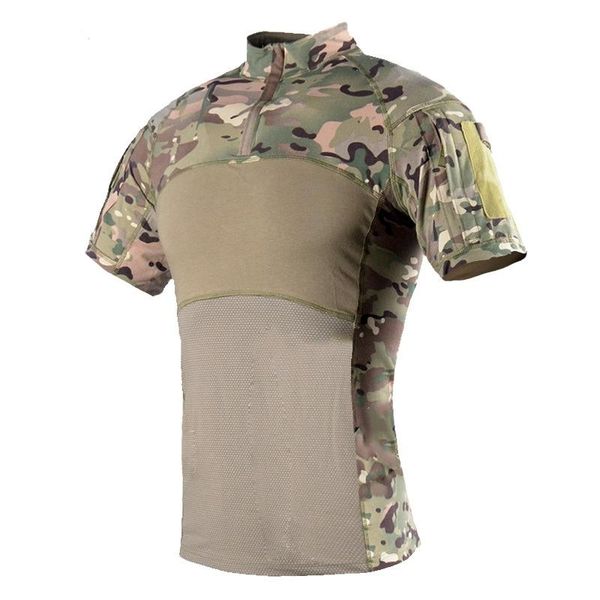 

tactical shirt short sleeve camouflage army t shirt men's quick dry multicam black camo outdoor hiking hunting shirts, Gray;blue