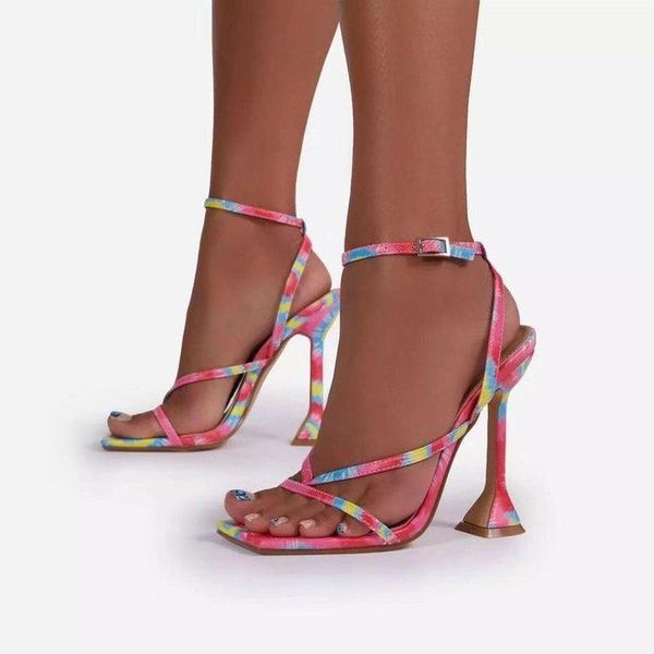 

sandals summer women's ankle cross strap female high heels 2021 square toe ladies design woman pumps party dress shoes, Black