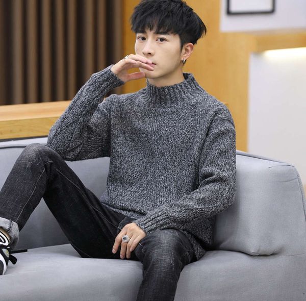 

autumn 2020 men's semi turtleneck youth long sleeve t-shirt, White;black