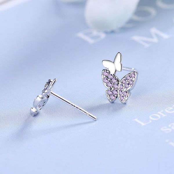 

stud kofsac exquisite zircon elegant cute butterfly earring jewelry 925 sterling silver earrings for women valentine's day gifts, Golden;silver