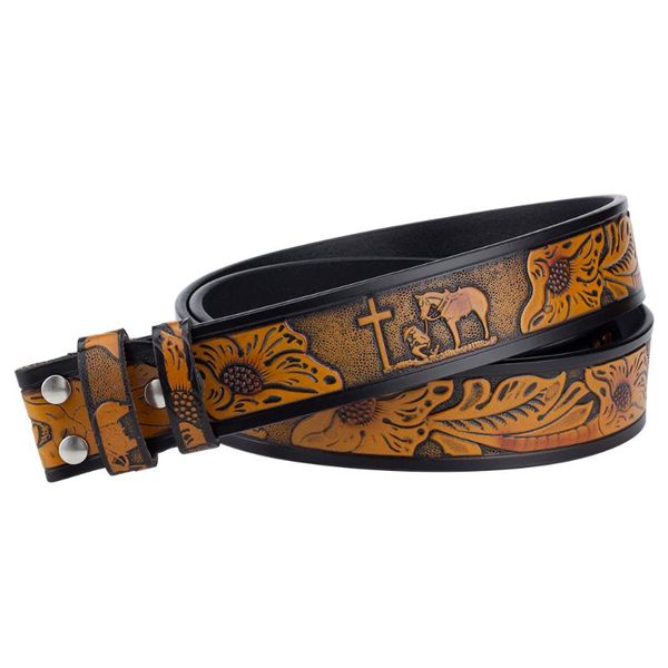 

belts no buckle belt genuine leather horse cross pattern width 3.8cm, Black;brown