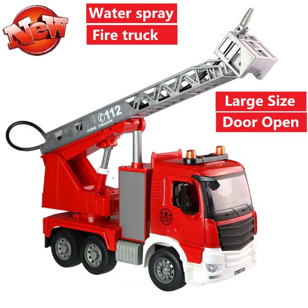 

electric fire truck with rotating console lifting ladder high simulation water spray fire truck the door can open truck kid toys