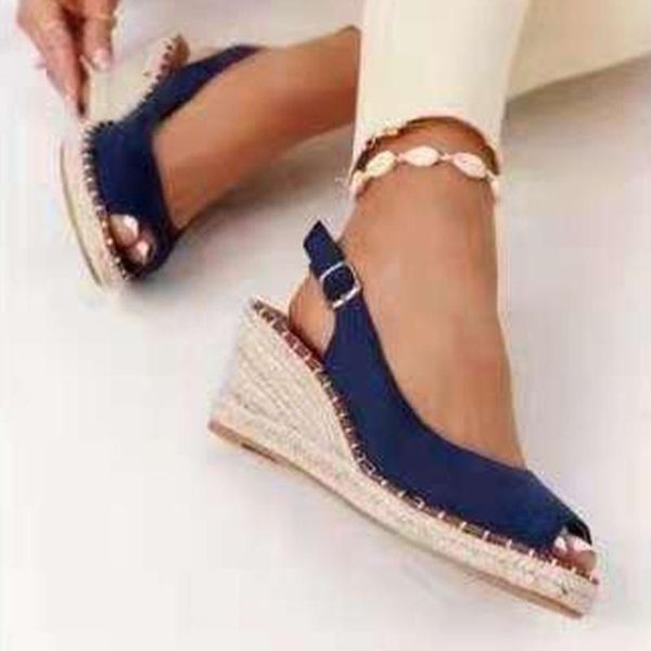 

dress shoes women's sandals wedges buckle strap large size 43 peep toe cork bottom women pumps summer sewing pu leather platform casual, Black