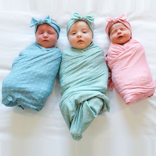 Recém-nascido Bebê Swaddle Cobertor com Headbands Bowknot Set Meninas Infantil Cor Sólida Dot Swaddling Envoltório Coelho Hairbands Envoltório Fotografia Adereços BHB29