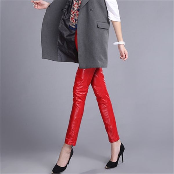 

2021 genuine skinny kp1 leather pants czf3, Black;white