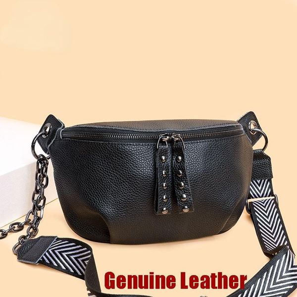 

evening bags genuine leather women moon chest bag female wide shoulder strap soft small girls messenger crossbody