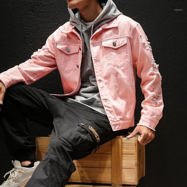 

men's jackets hole 2021 fashion korean casual large size denim jacket, Black;brown