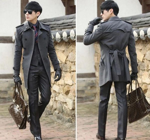 

fashionable and popular fall/winter new products fall/winter woolen men's coat double-breasted woolen cloth style thick woolen coat, Black