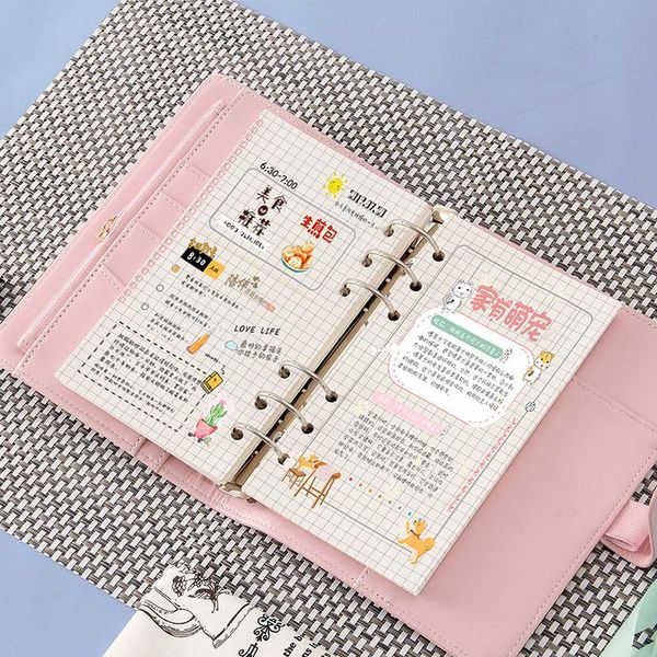 

notepads a5 a6 leather binder notebook business creative stationery handbook macarons thickened pu diary schedule student office supplies, Purple;pink