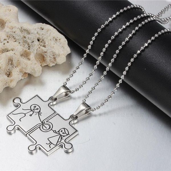 

pendant necklaces fashion lover paired couple pendants necklace stainless steel smooth puzzle for woman man party jewelry gift, Silver
