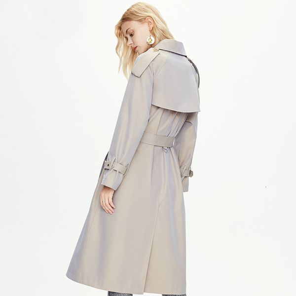 

new coat 2021 with belt turn down collar drouble breated women long trench femme casaco abrigo streetwear 5li6, Tan;black