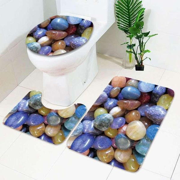 

bath mats yjbd 3pcs/set cobblestone three-piece toilet floor mat, door bathroom non-slip mat