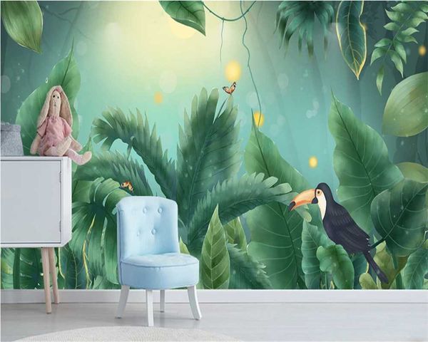 

wallpapers xuesu custom 8d wallpaper 3d po century hand-painted tropical rainforest flower and bird background wall mural