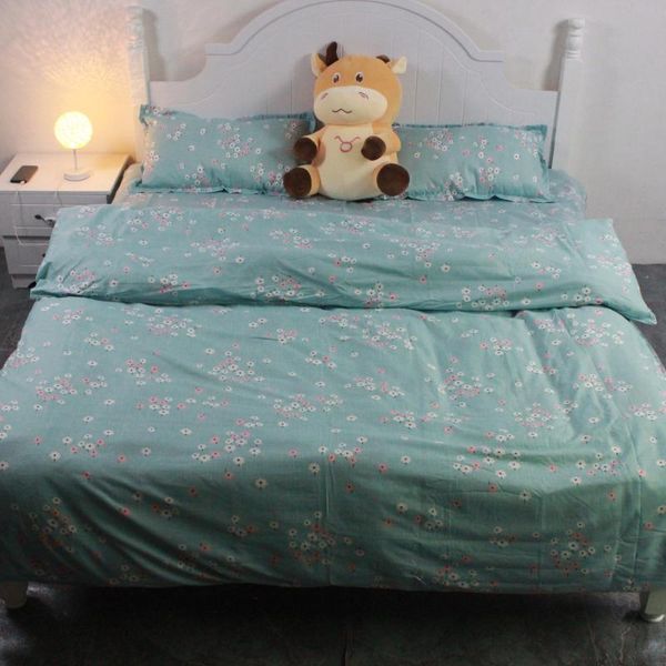 

bedding sets home textile dense small floral soft classic green duvet cover pillow case bed sheet king  twin set