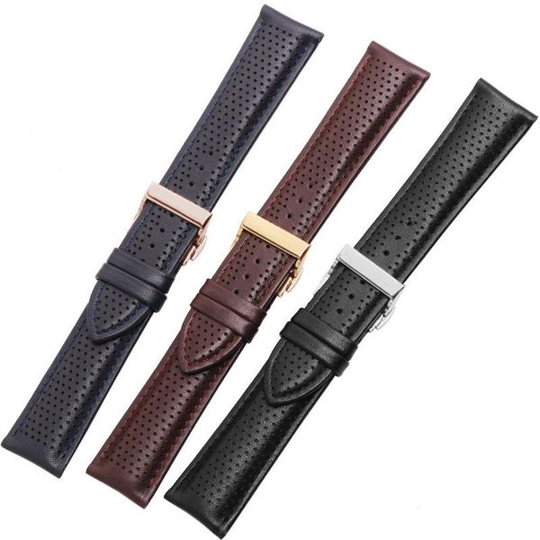 

watch bands breathable genuine leather strap 20mm 22mm black brown watchband deployment buckle replacement for ar5905 ar1863