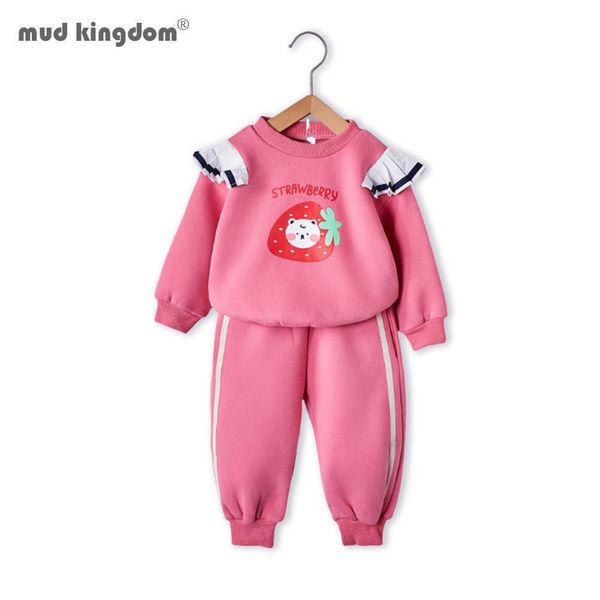 Mudkingdom Kızlar Giyim Seti Çilek Sweatershirt Pantolon Toddler Çocuk Giyim Çocuk Casual Eşofman 210615