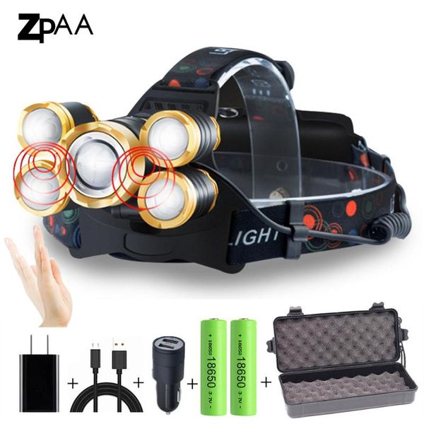 

zoom high power usb headlamp t6 rechargeable led headlight motion sensor head camping fishing torch light lamp