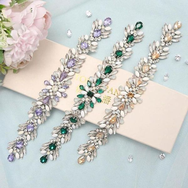 

wedding sashes luxury green rhinestone bridal belt beaded belts for evening formal dresses custom purple diamond decorative318p, White