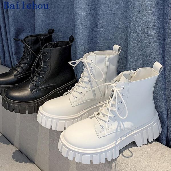 

boots women cross-tied modern platform shoes for 2021 autumn ladies round toe fashion female, Black