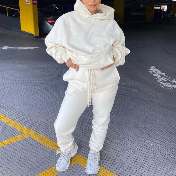 

women 2 piece set tracksuits fitness casual sport outfits pullover sweatshirts hoodie jogging joggers sweatpant pants streetwear, Black