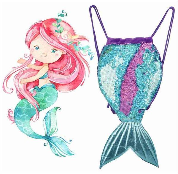 

mermaid tail sequin fashion drawstring bag girl backpack unicorn european