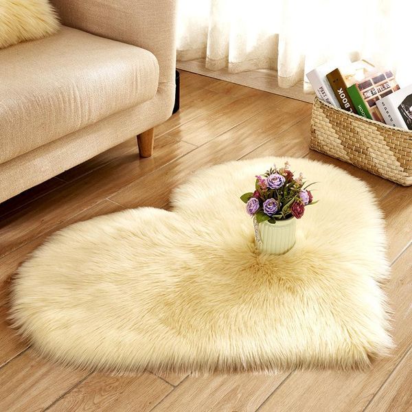 

shaggy love heart shape rugs plush faux sheepskin carpet antiskid doormats floor rug decor for living room kids bedroom area mat carpets