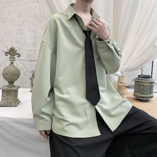 

2021 new spring autumn society fashion solid color business casual shirt men long-sleeved shirts mens m-2xl b5ns, White;black