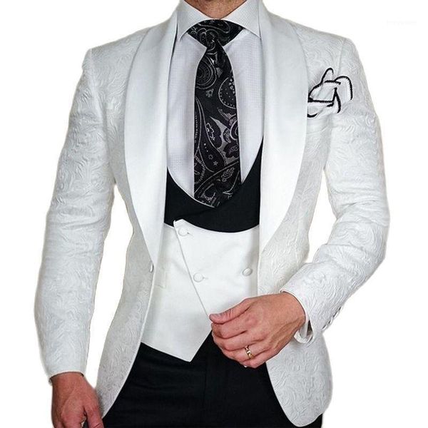 

men's suits & blazers slim fit wedding groomsman tuxedo 3 piece floral pattern men with pants male fashion jacket waistcoat costume 202, White;black