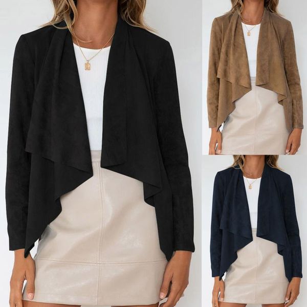 

women's jackets trend crop woman's lapel solid color faux deerskin velvet short cardigan jacket autumn clothes women chaqueta mu, Black;brown