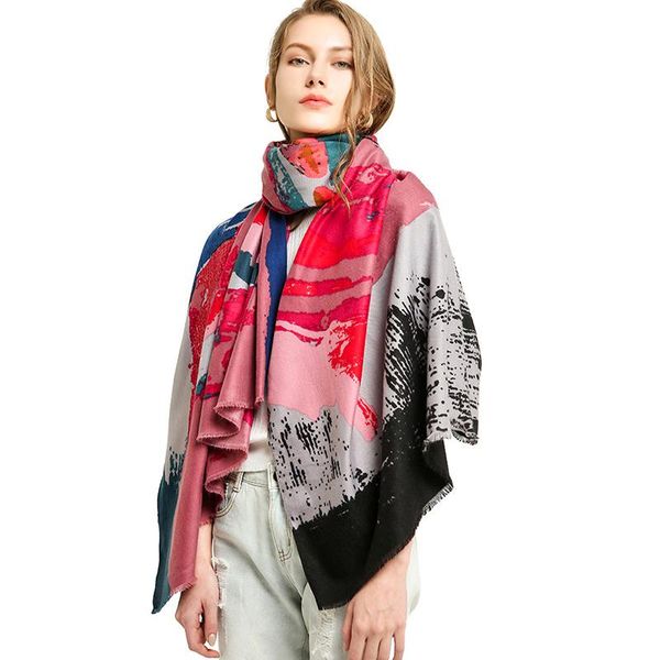 

scarves 1pc hijab 2021 ladies thick scarf wraps muslim islamic bandana graffiti style women's fashion shalws soft muffler, Blue;gray