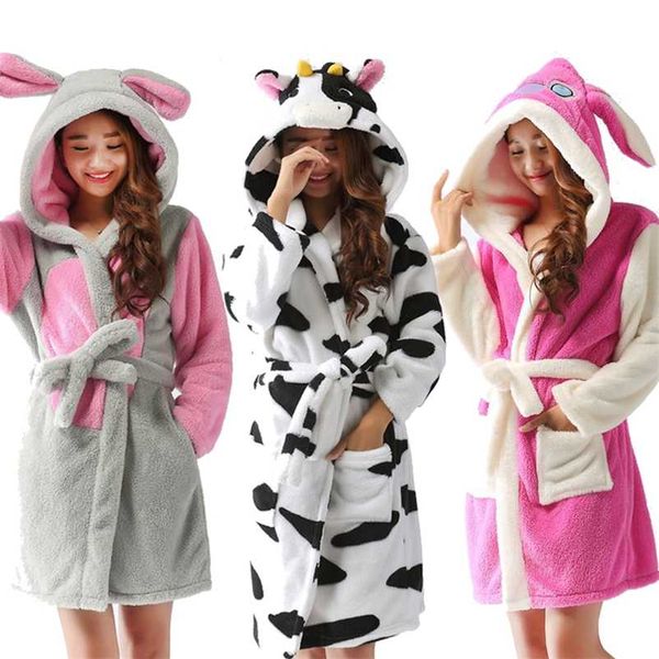 

kigurumi spring autumn hooded women bathrobe cartoon bath robe szlafrok animal warm dressing gown soft women's sleepwears robes 211130, Blue;red