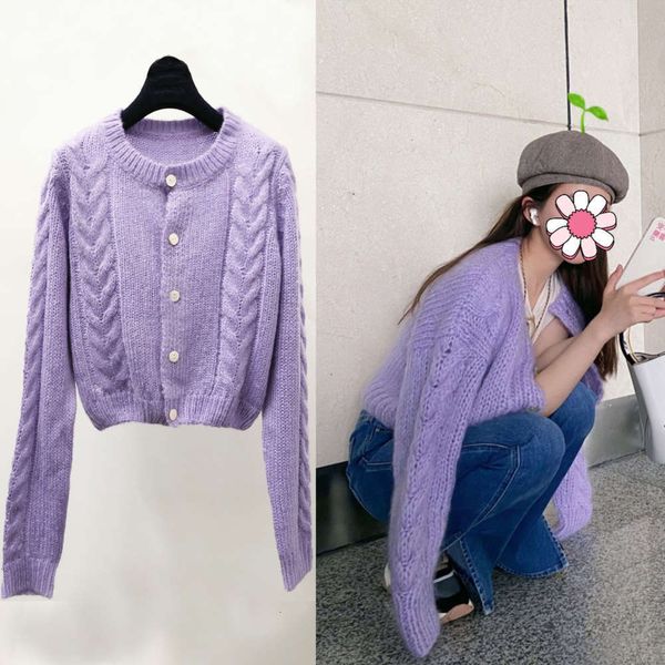 

2021micro blog zhao lusi same clothes: taro purple mahai sweater knitted cardigan short loose coat, White;black