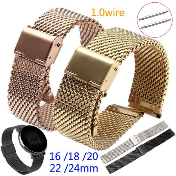 

watch bands replacement band 16mm 18mm 20mm 22mm 24mm stainless steel milanese loop meshed buckle pins wrist strap bracelet, Black;brown