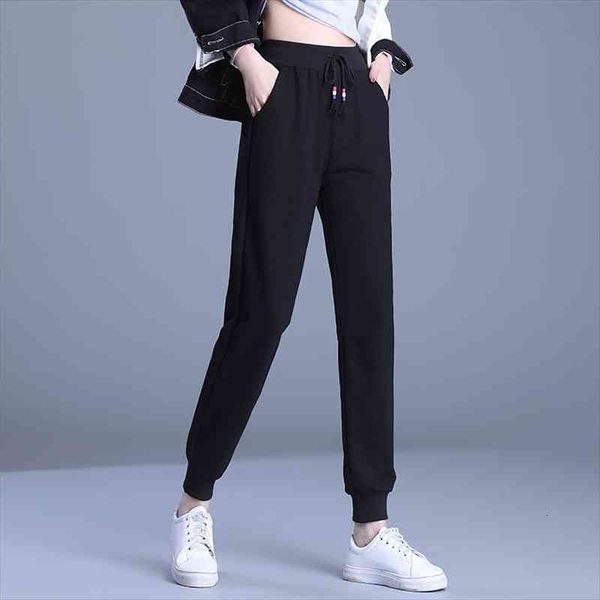 

casual high waist loose sweatpants trousers with pocket spring autumn black gray baggy joggers women sweat pants 5xl 52 54, Black;white