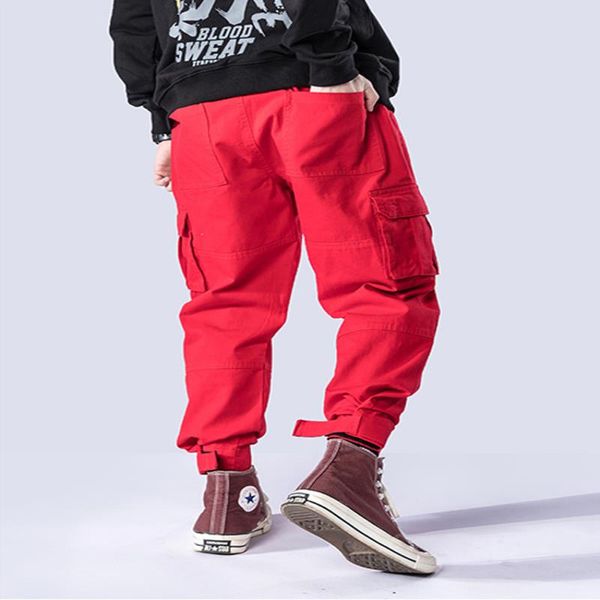 

men streetwear men style harem red cargo jeans big pocket pants fashion hombre joggers loose fit hip hop trousers pants japanese lgdei, Black