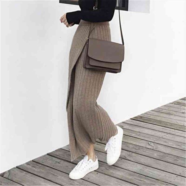 

autumn winter knitting womens skirts high waist ol long pencil open slit knitted casual vintage maxi pz1272, Black