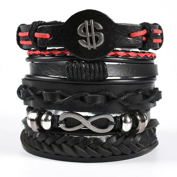 

charm bracelets european & american men's weaving leather bracelet multi-layer set skull genuine gifts, Golden;silver