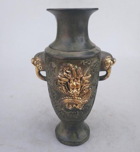 

vases collection chinese handmade old bronze gilt dragon vase, home decoration antique vase