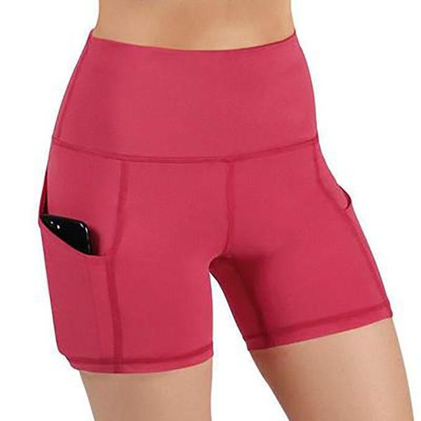 

2021 new summer women rayon gym jogging running yoga shorts high waist lifting push up tight sports fitness pants with pocket, White;red