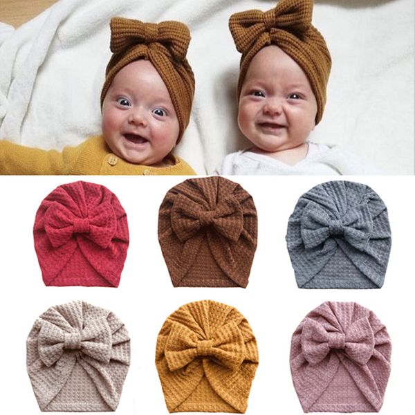 

sweet knitted children's cap stylish solid color bow hat skin-friendly breathable waffle hat comfortable indian baotou cap, Blue;gray